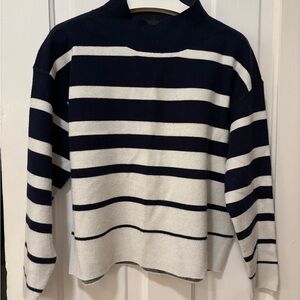 Anthropologie Navy and White Striped Turtleneck Sweater